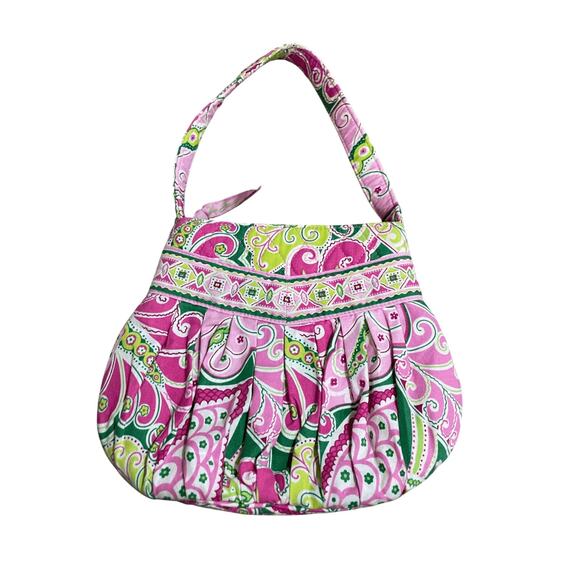 Vera Bradley Paisley Pink Green Y2K Small Shoulder Tote Early 2000s Babydoll - Picture 3 of 7